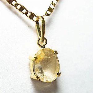 Colar Pedra Citrino Oval 14mm Facetado Garra Dourada