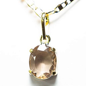 Colar Pedra Fume Oval 14mm Facetado na Garra Dourada