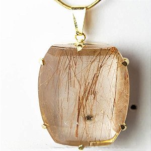 Colar Pedra Cristal Rutilo Baguette Garra Dourada