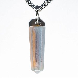 Colar Pontinha Agata Natural Pino e Presilha Prata 950