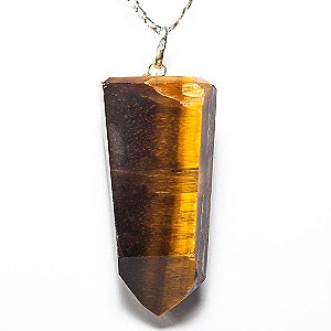 Colar Pontinha Olho Tigre 42mm Presilha e Pino Prata 950