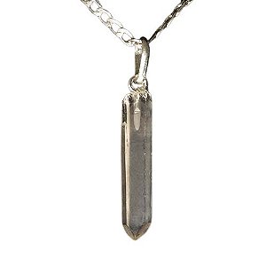 Colar Cristal Laser 30mm Pedra Natural Bruto Pino Prata 950