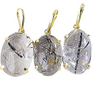 Colar Oval Turmalina Incrustada no Cristal Garra Dourada