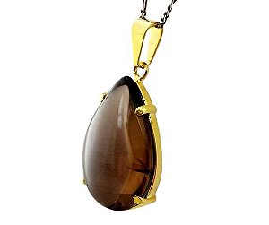 Colar Extra Gota Pedra Fume Natural Montagem Garra Dourado