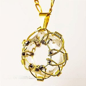 Colar Estrela de Davi Pedra Cristal Mandala Dourado - Sojóias Nlux Natural  e Luxo com Pedras Autenticas