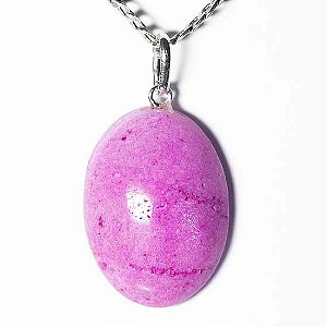 Pingente Oval Amazonita Rosa 25mm Natural Pino Prata 950