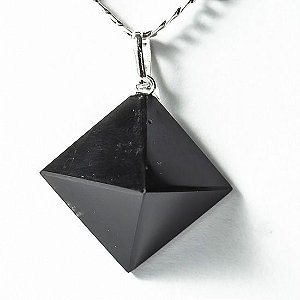 Colar Pirâmide Pedra Obsidiana Negra Natural Pino Prata 950