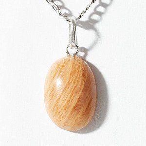 Colar Cabochão Oval Pedra Amazonita Pêssego 20mm Prata 950