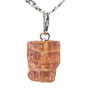 Colar Pedra Topazio Imperial Bruto Natural Pino Prata 950