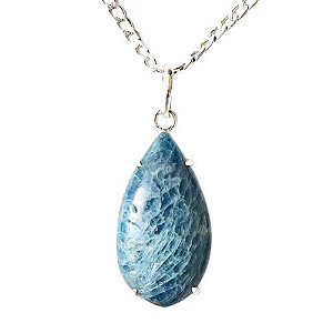 Colar Gota 28 mm Apatita Azul Natural Garra Prata 950