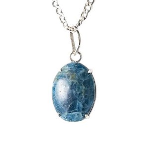 Colar Cabochão Oval 22mm Apatita Azul Natural Garra Prata 950