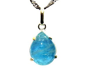 Colar Gota Lisa Topázio Azul Qualidade Extra Prata 950