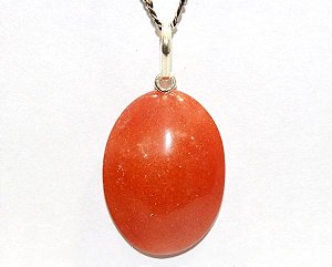 Colar Cabochão Oval Quartzo Laranja Pino Prata 950