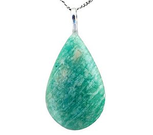 Colar Gota Amazonita Verde Natural Castoação Pino Prata 950