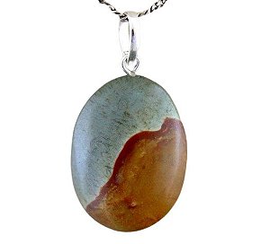 Colar Cabochão Jaspe Policromo Prata 950 Pino e Perinha