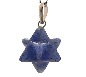 Colar Merkaba Pedra Quartzo Azul Extra Argola Pino Prata 950