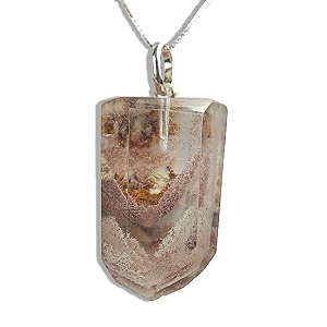 Colar Ponta Cristal Phantom Natural 25mm Pino Prata 950