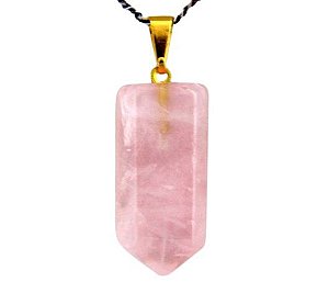 Colar Pontinha Pedra Quartzo Rosa Presilha E Pino Dourado