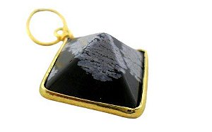 Colar Obsidiana Flocos de Neve Castoação Envolto Dourado