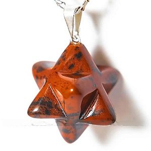 Colar Merkabah Obsidiana Mahogany Natural Pino Prateado