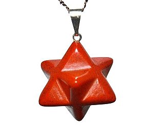 Colar Merkabah Jaspe Vermelho Natural com Presilha Prateado