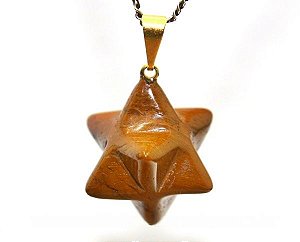 Colar Merkabah Pedra Jaspe Amarelo com Presilha Prateado