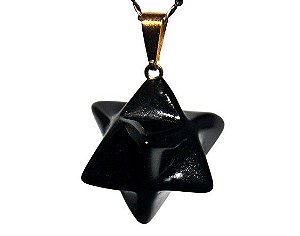 Colar Merkabah Obsidiana Negra Natural Com Presilha Dourado