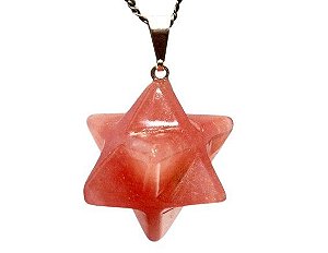 Colar Merkabah Quartzo Cereja Natural com Presilha Prateado