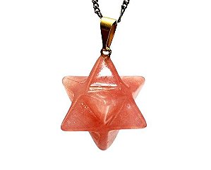 Colar Merkabah Quartzo Cereja Natural Com Presilha Dourada