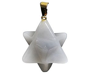 Colar Merkaba Pedra Quartzo Leitoso Presilha Dourada