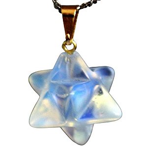 Colar Merkaba Pedra da Lua Opalina Presilha Dourada