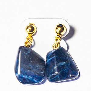Brinco Pedrinha Sodalita Azul Natural Pino Tarraxa Dourado