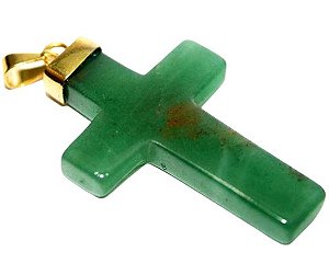 Colar Crucifixo Quartzo Verde Natural Envolto Dourado