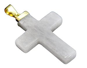 Colar Crucifixo Quartzo Leitoso Natural Montagem Dourado