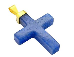 Colar Crucifixo Quartzo Azul Natural Envolto Dourado