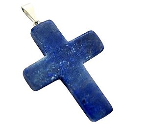 Colar Crucifixo Quartzo Azul Natural Pino Prateado