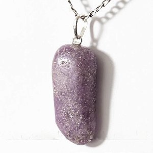 Colar Pedrinha Lepidolita Mica Natural Montagem Prata 950
