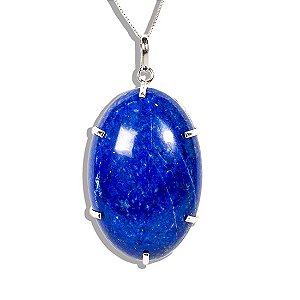 Colar Cabochão Oval Lapis Lazuli Montagem Garra Prata 950