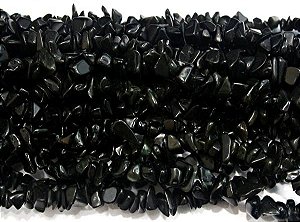 Fio Obsidiana Negra Cascalho Extra Furado Pedra Natural Rolada e Furado 90cm