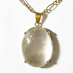 Colar Extra Cabochão Pedra Quartzo Cristal Garra Prata 950