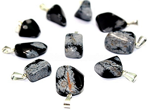 Colar Pedrinha Obsidiana Flocos de Neve Pino Dourado