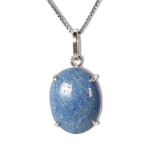 Colar Cabochão Quartzo Azul 15mm Natural na Garra Prata 950