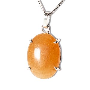 Colar Cabochão Quartzo Tangerina 15mm Natural Garra Prata 950