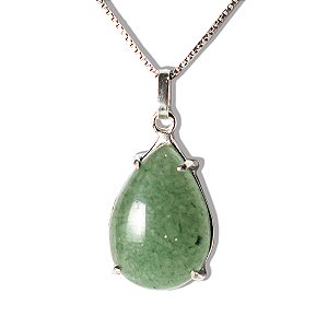 Colar Gota Lisa Quartzo Verde 14mm Pedra Natural Prata 950