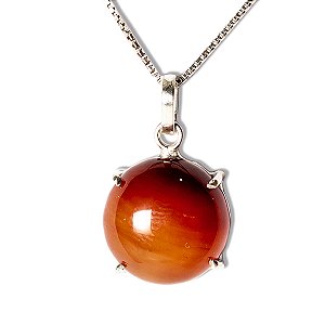 Colar Disco Liso Pedra Agata Cornalina 12mm Garra Prata 950