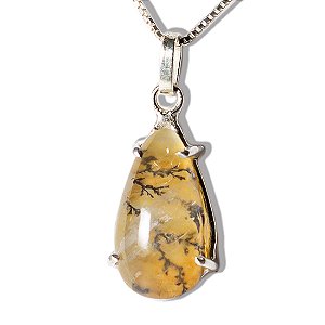 Colar Gota Pedra Hematoide Dendrita 14mm Natural Prata 950