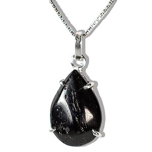 01 Pingente Nlux Gota Pedra Turmalina Preta 14mm Natural Prata 950