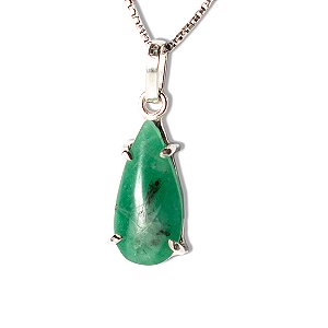 Colar Gota Lisa Esmeralda Natural Classe B Garra Prata 950