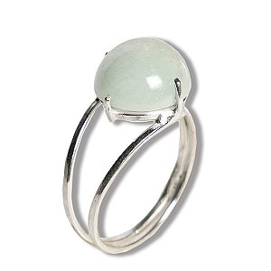 Anel Disco Pedra Agua Marinha 11mm Prata 950 Aro Ajustável