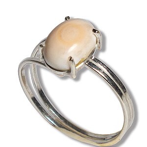 Anel Solitario Agata Branca Oval 10mm Aro Ajustável Prata 950